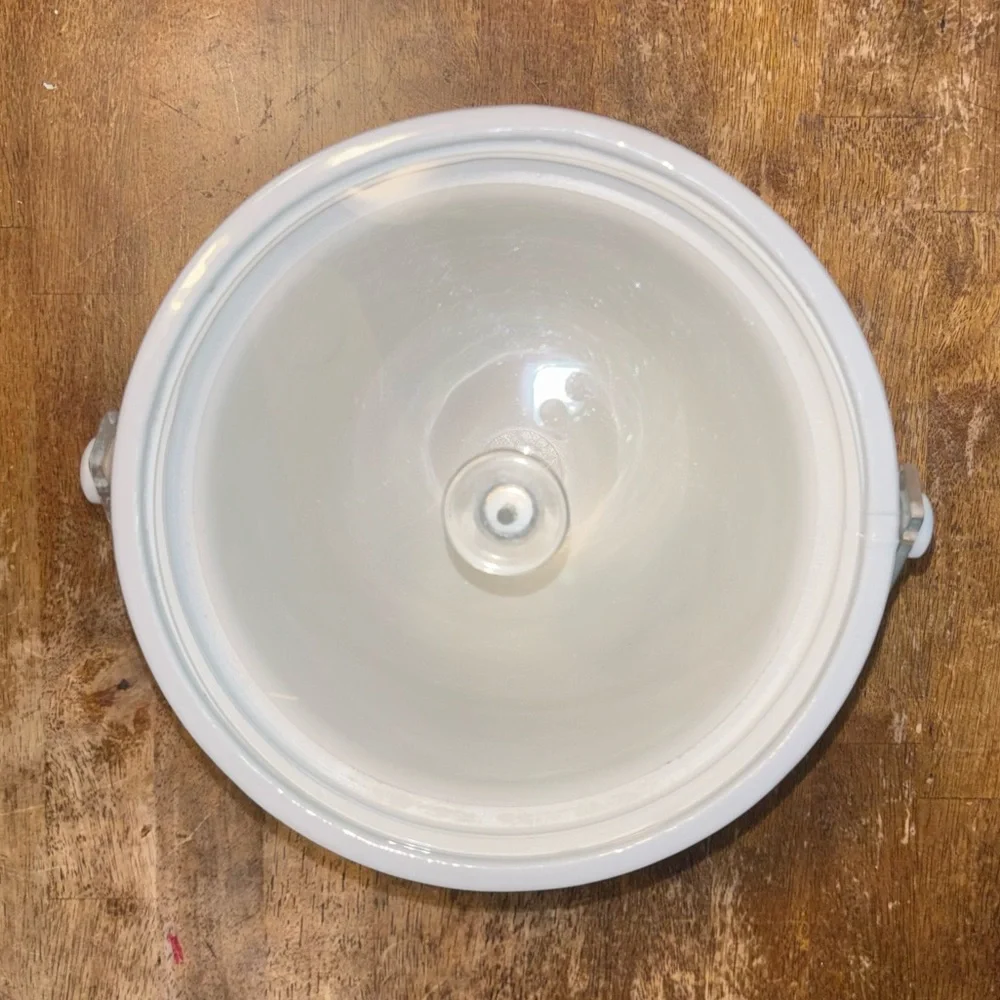 Vintage White Vinyl Ice Bucket with Lucite Handle and Lid